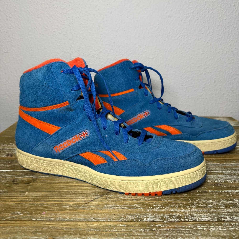 Reebok Retro High Top Sneakers Mens Blue Orange 13 Suede Streetwear Basketball - Picture 2 of 10